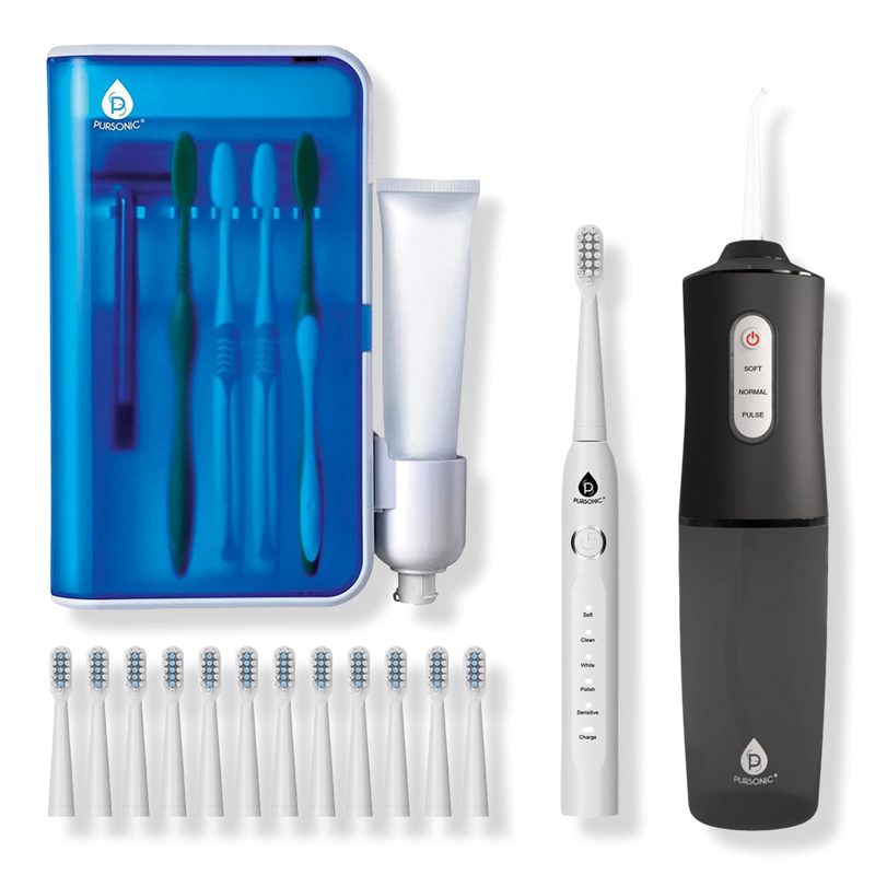 USB Rechargeable Sonic Toothbrush, Water Flosser & UV Toothbrush Sanitizer - Black
