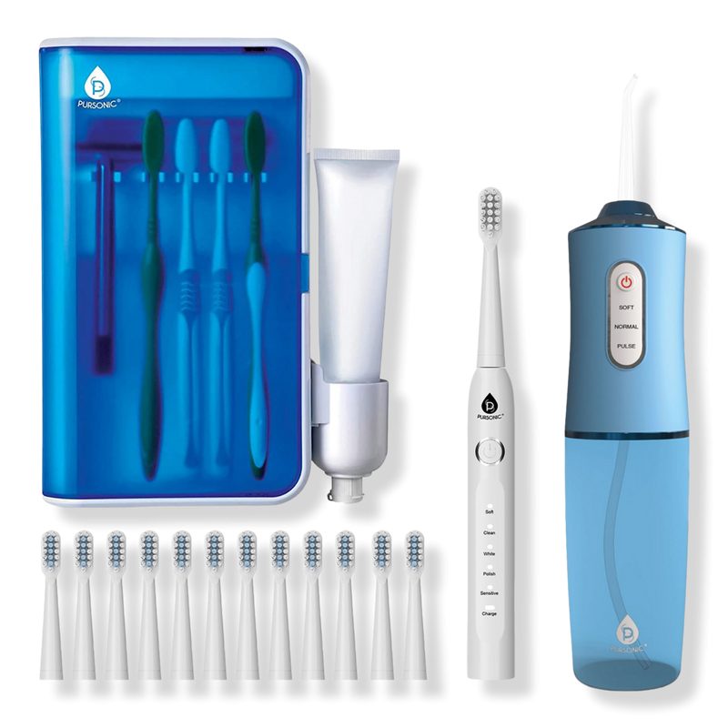 USB Rechargeable Sonic Toothbrush, Water Flosser & UV Toothbrush Sanitizer - Blue