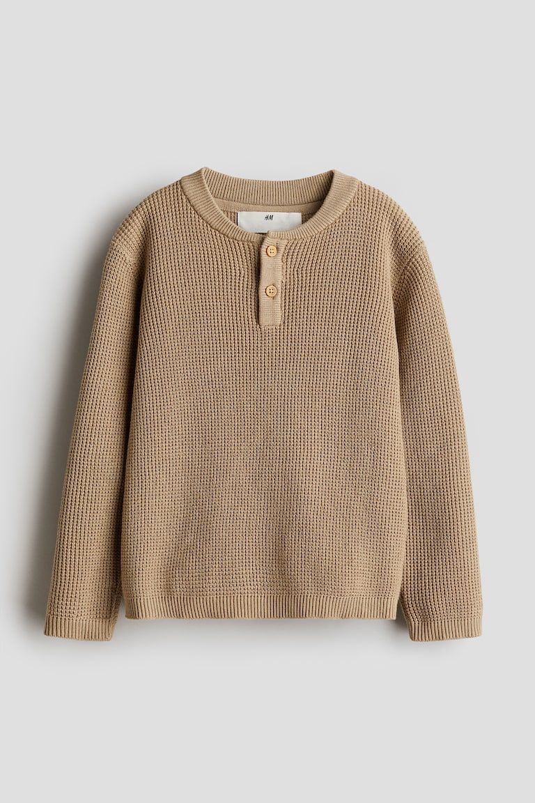 Waffle-knit Henley Sweater