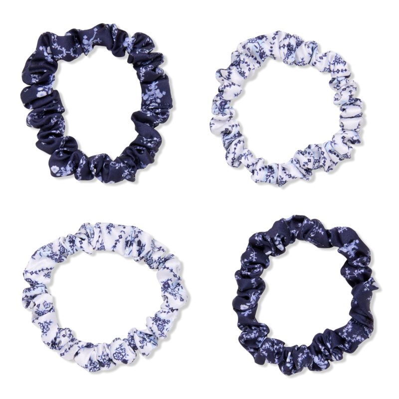 Wet Brush x Hill House Satin Skinny Scrunchies - Blue Vine Stripe