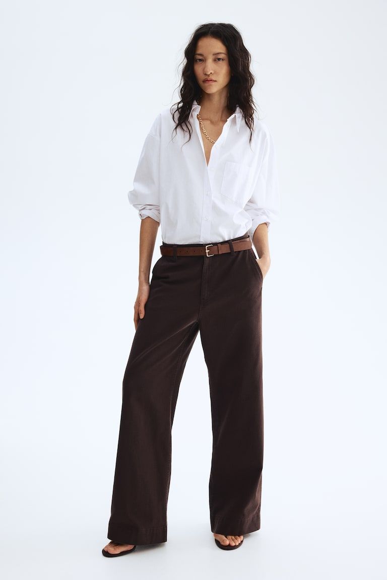 Wide Belted Twill Pants