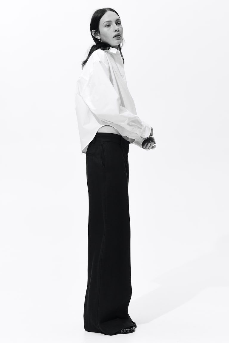 Wide-Leg Linen-Blend Pants