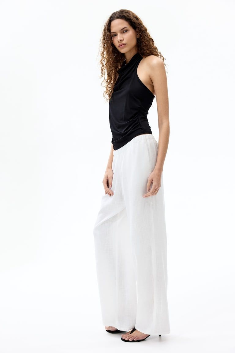 Wide-Leg Linen-Blend Pants