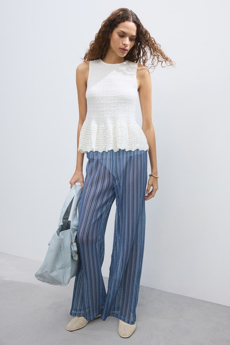 Wide-Leg Open-Knit Pants