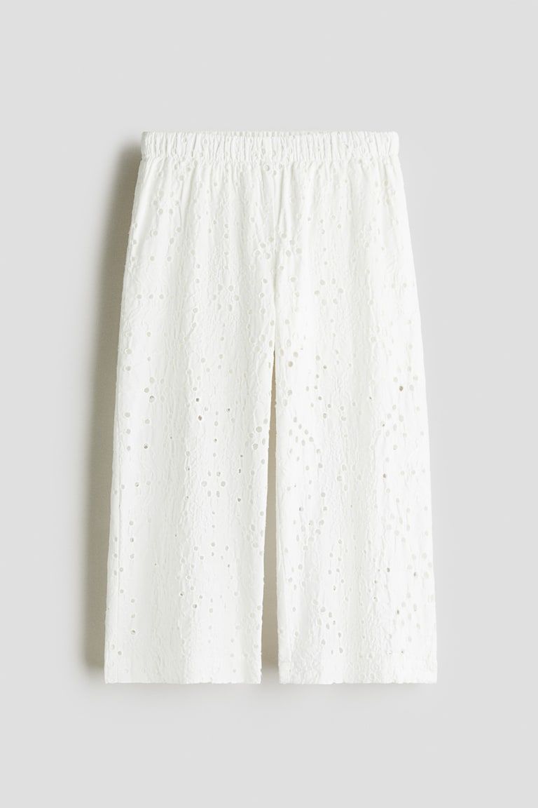 Wide-Leg Pants with Eyelet Embroidery
