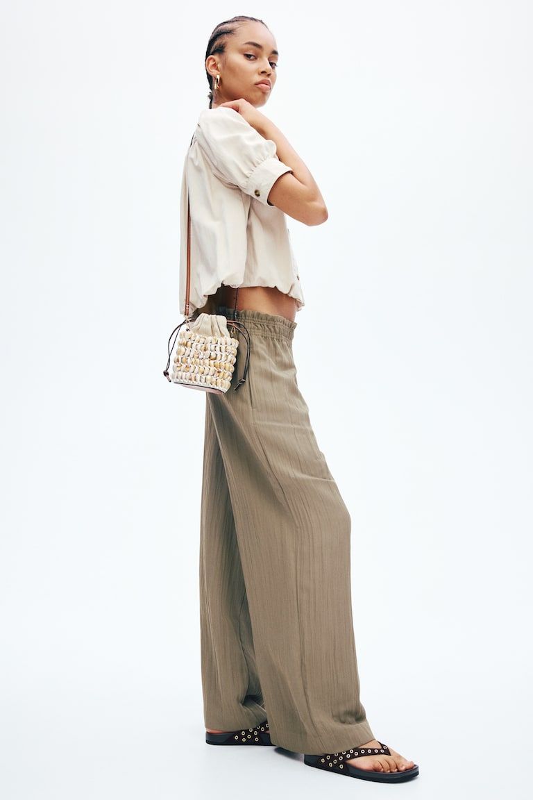 Wide-Leg Ruffle-Trimmed Pants