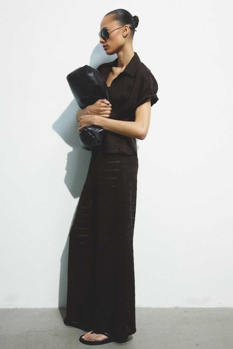 Wide-Leg Textured-Knit Pants