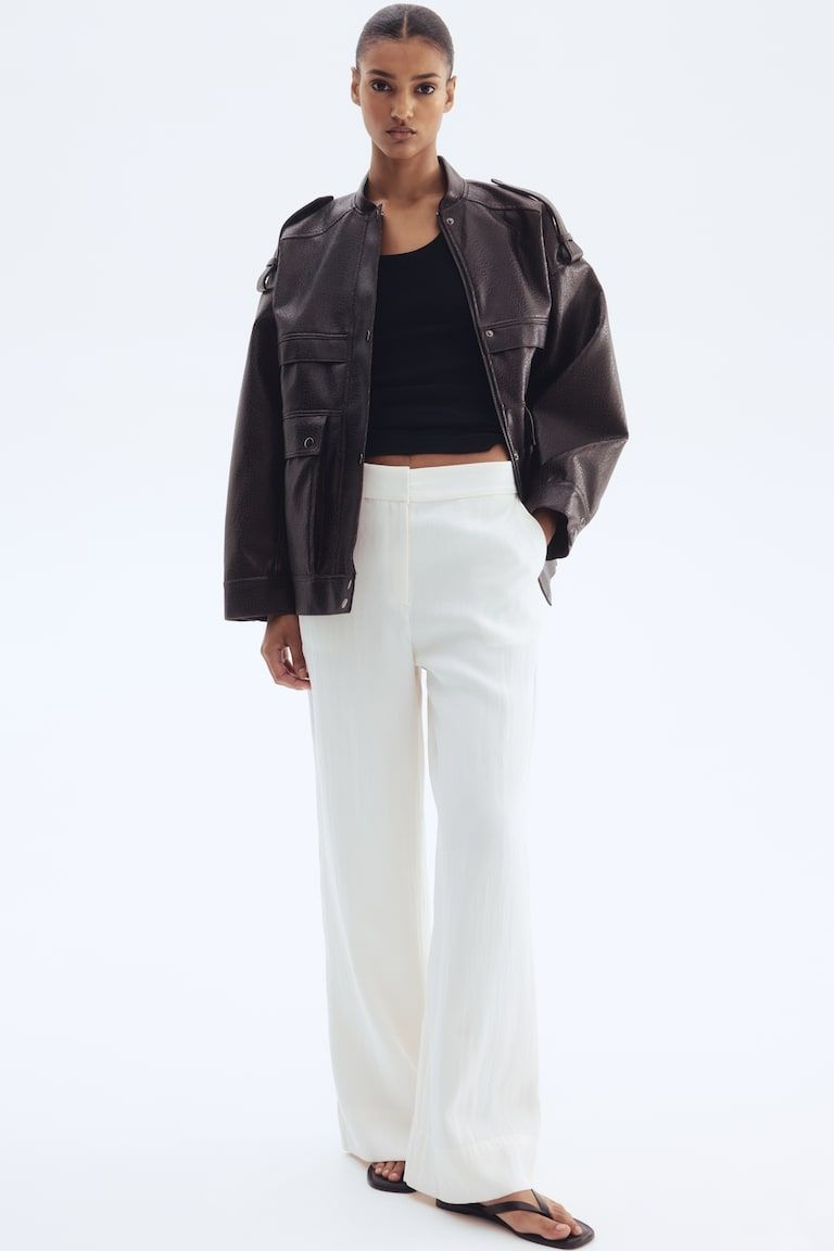 Wide-Leg Twill Pants