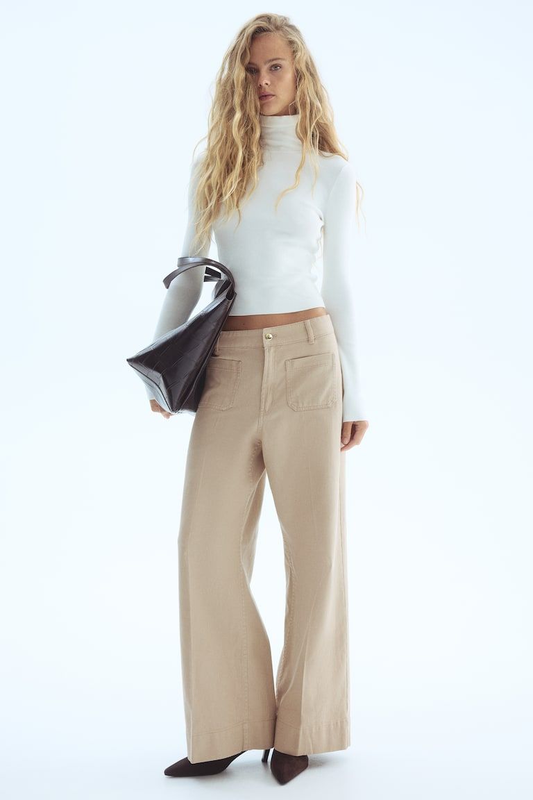 Wide-Leg Twill Pants