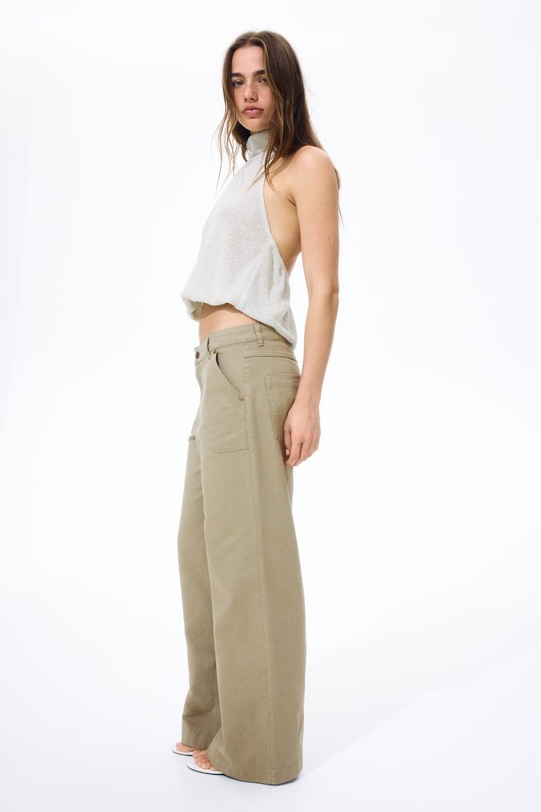 Wide-Leg Twill Pants
