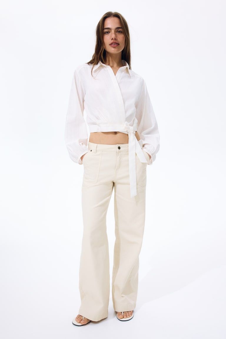 Wide-Leg Twill Pants