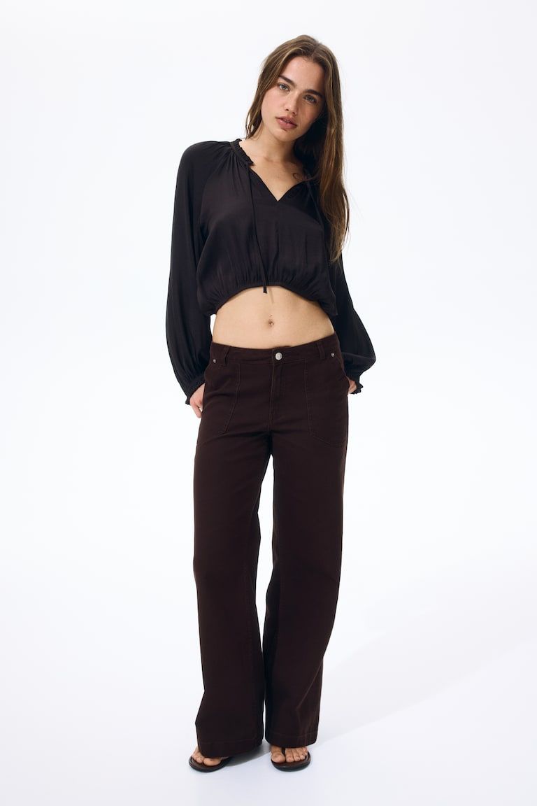 Wide-Leg Twill Pants