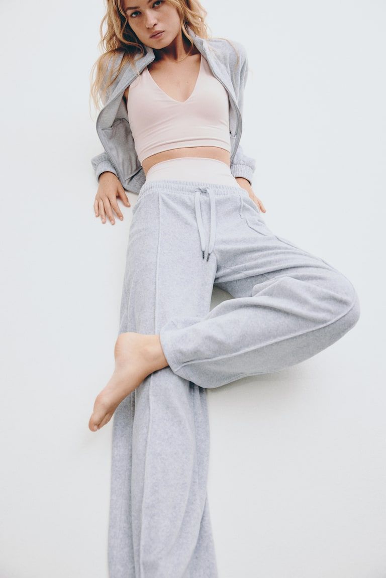 Wide-Leg Velour Joggers