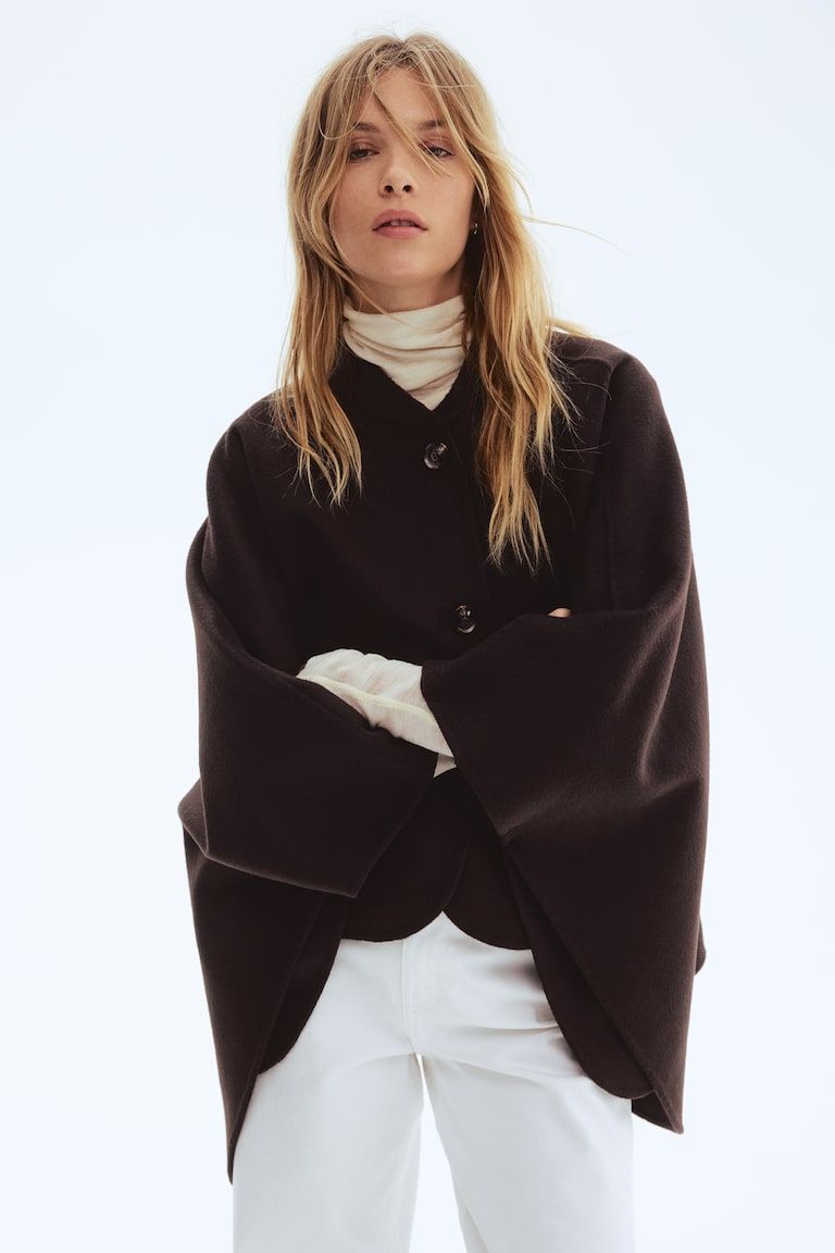 Wool-Blend Cape Jacket