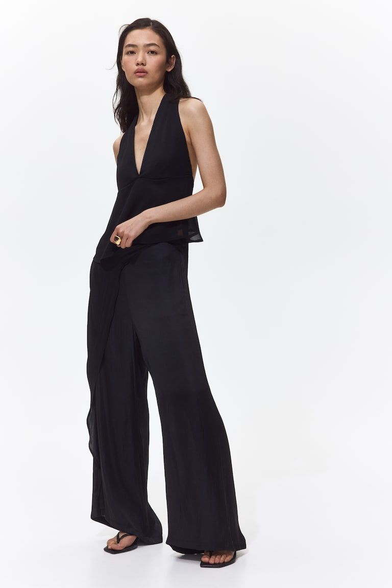 Wrap-Detail Satin Pants