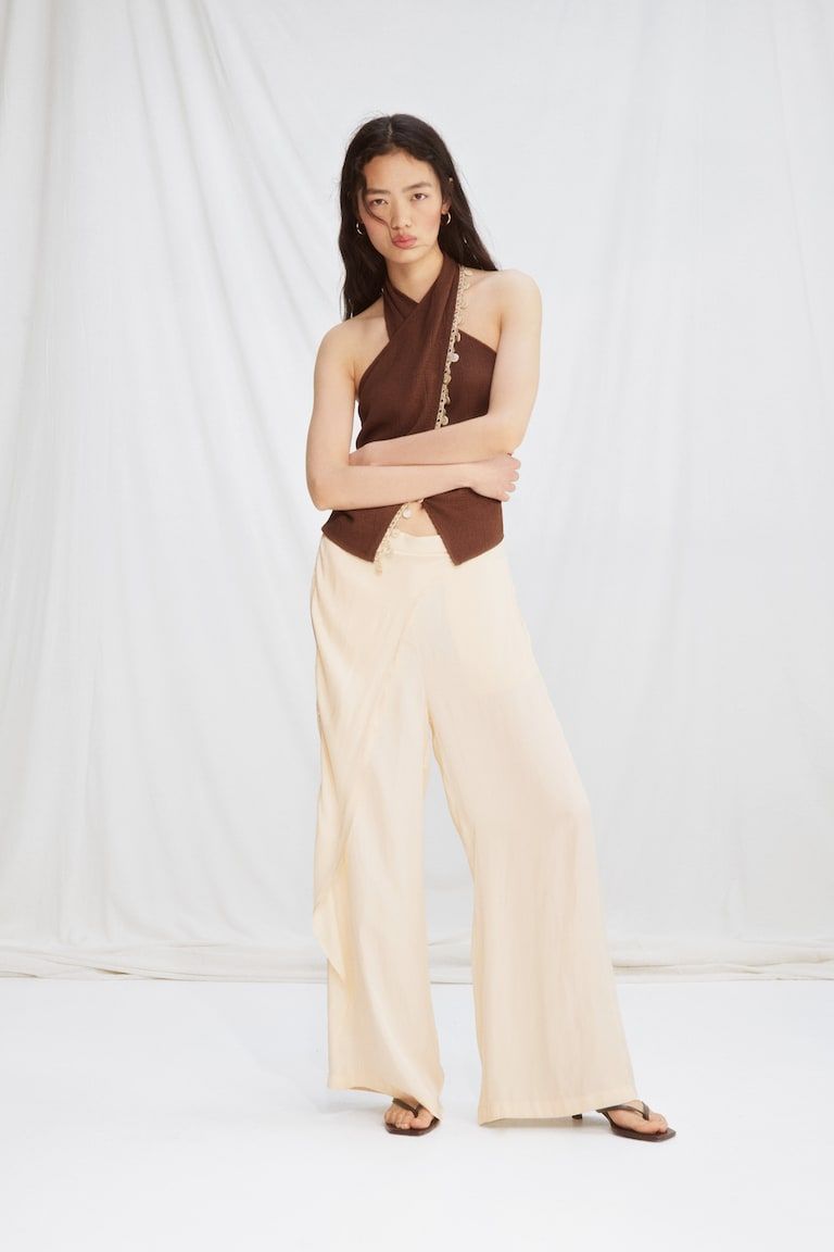 Wrap-Detail Satin Pants