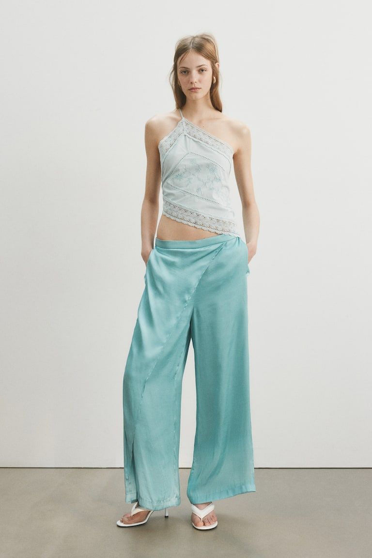 Wrap-Detail Satin Pants